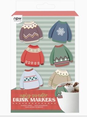 Ugly Sweater Drink Markers 6 Assorted Holiday Sweater Colors new